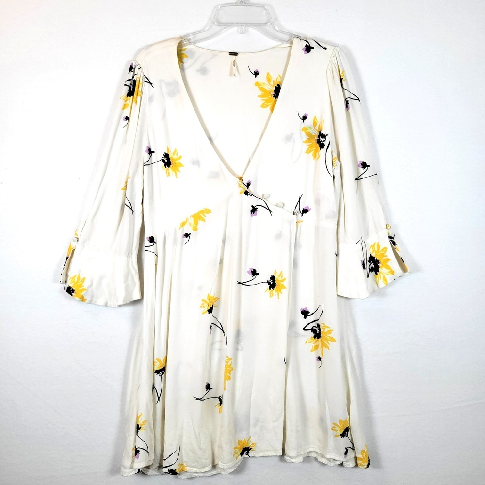 Free People Womens Time On My Side Wrap Dress Size Large White Floral Dainty